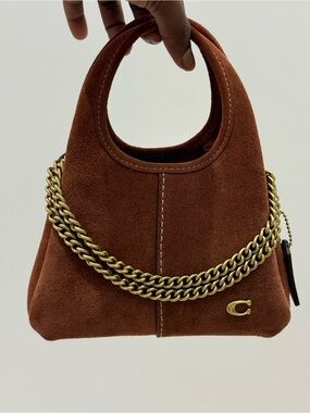 Coach Mini Suede Handbag in Brown with Gold Chain